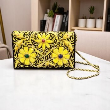 Yellow Embroidered Clutch Purse