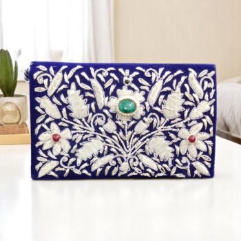 Blue Embroidered Clutch Purse