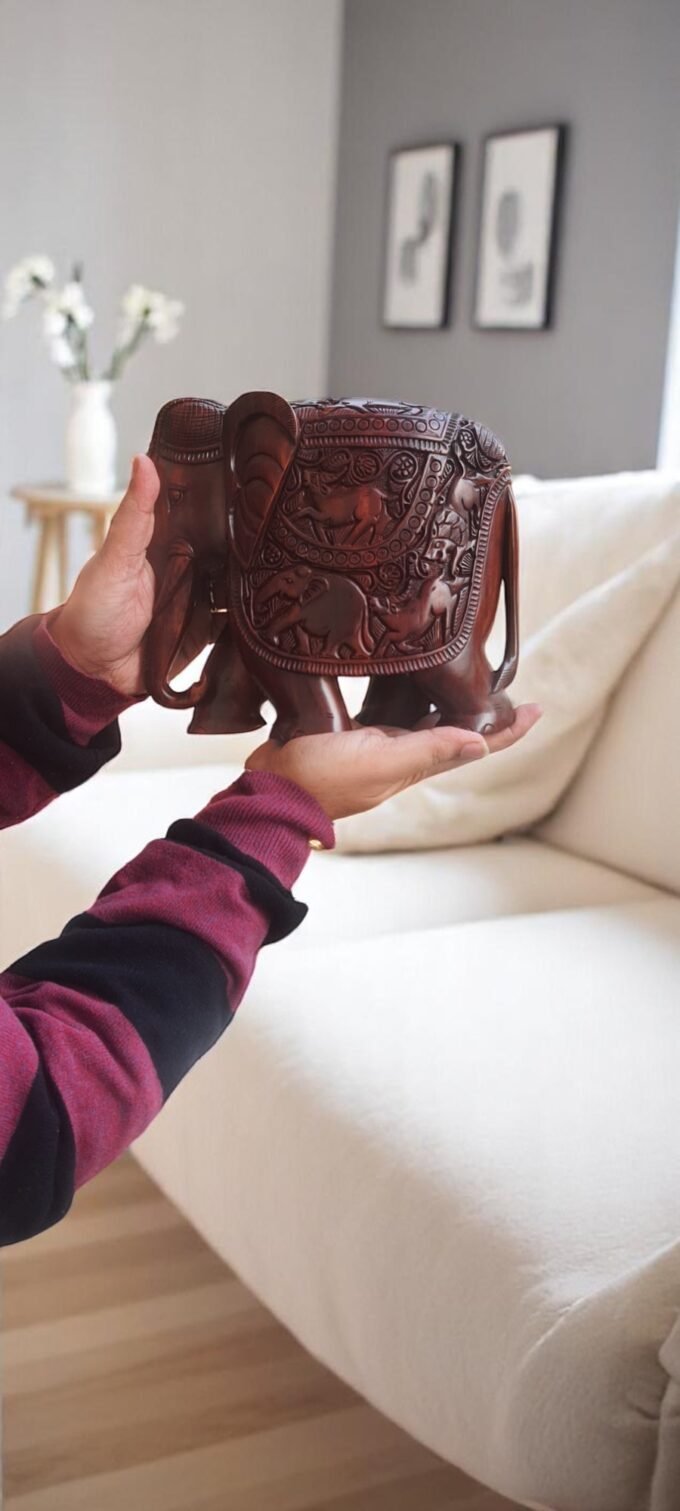 Wooden Elephant Sculptures.
