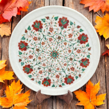decorative marble plate with floral inlay artwork