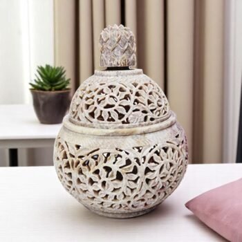 Handcrafted Soapstone Jali Holder With a Rounded Body