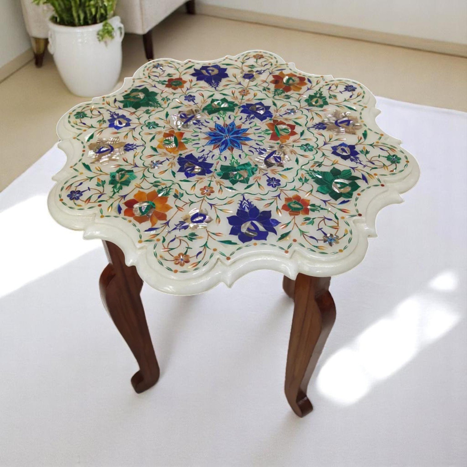 Decorative Marble-Topped Side Table