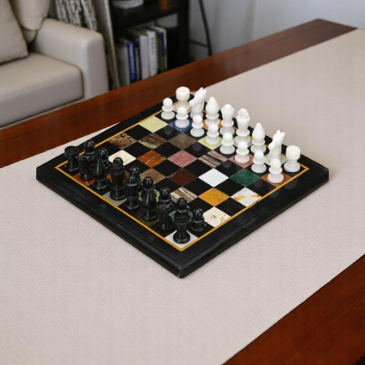 Decorative Chess Set Featuring a Black-Framed