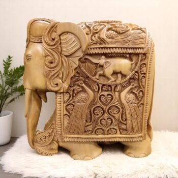 Hand-Carved Wooden Elephant Sculpture